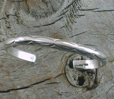 Native American Jewelry /Silver Stamped Cuff Bracelet - sz 6.5
